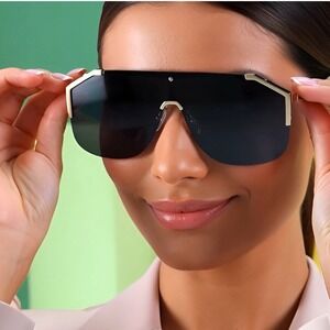 Shield Sunglasses Gold Accents Oversized Fashion Visor Sun Glasses‎ Women Gafas